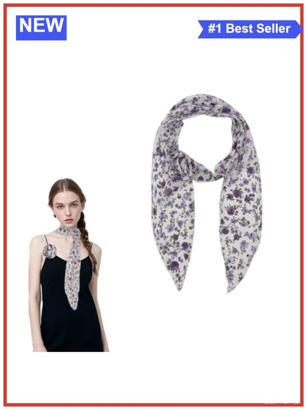 Womens Floral Polyester Scarf Long Tie Headband Bow Belt Hair Accessory